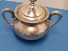 2) Sterling Sugar Dishes with Spoons, Silver Plated Tea Set