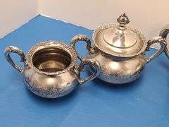 2) Sterling Sugar Dishes with Spoons, Silver Plated Tea Set