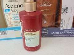 Aveeno Baby Wash & Shampoo, Vaseline Moisturizer, Nexxus Leave-In Spray and Conditioner, Nexxus Sham