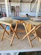 Bench, 2) Oak Canvas Folding Camp Chairs