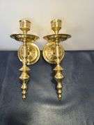 Assorted Brass Items (Candle Sticks, Plates and Vase)