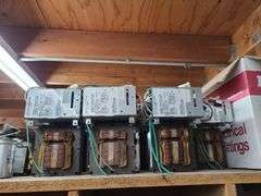 Contents of Bins: Sockets, Transformers, Magnetic Ballasts, Light Bulbs, Pull Chain Lamp Holder and 
