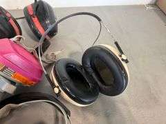 3) Ear Protection Headphones, Hard Hat, Half Face Respirator
