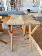 Bench, 2) Oak Canvas Folding Camp Chairs