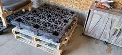 4 Pallets, Wooden Work Table, Metal Work Table, Large Trash Can
