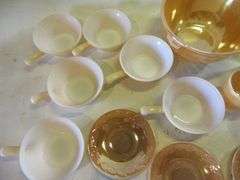 Fire King Peach Luster Bowls, Cups, Saucers