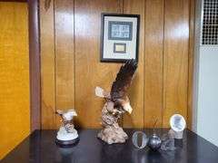 2) Eagle Statues, OA Sign, Golden Eagle Trinket, Framed Duck Stamps