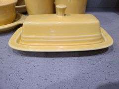Yellow Fiesta Ware 30 Pcs.: Plates, Bowls, Pitcher, Cups, Sugar Bowl