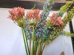 2) Roosters, Artificial Flowers