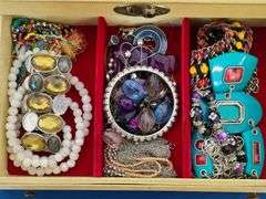 Jewelry Box with Contents: Necklaces, Rings, Earrings