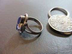 Sterling Silver Key Fob, Ring with Blue Stone