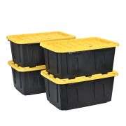 27 Gallon Heavy-Duty Black and Yellow Storage Tote