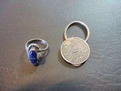 Sterling Silver Key Fob, Ring with Blue Stone