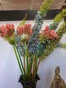 2) Roosters, Artificial Flowers