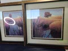2) Paintings and Wooden Bench