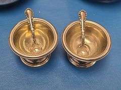 2) Sterling Sugar Dishes with Spoons, Silver Plated Tea Set