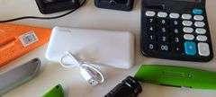 Assorted Box Cutters, Amazon Basic Speakers, Charging Block, Flashlight
