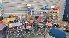 2) Tables, Assorted Student Chairs, 4) Desks, 3) Office Chairs