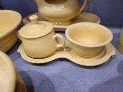 Yellow Fiesta Ware 30 Pcs.: Plates, Bowls, Pitcher, Cups, Sugar Bowl