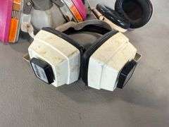 3) Ear Protection Headphones, Hard Hat, Half Face Respirator