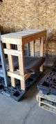 4 Pallets, Wooden Work Table, Metal Work Table, Large Trash Can