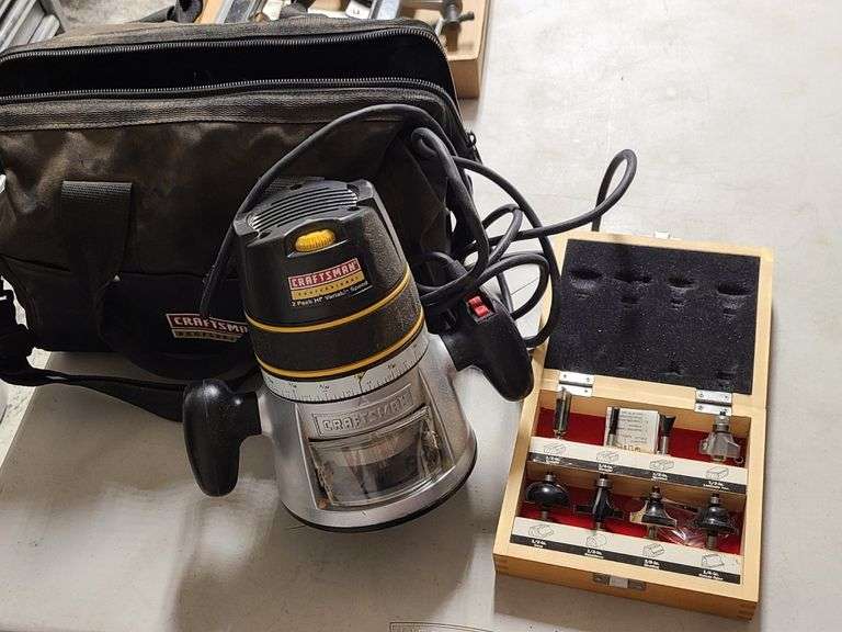 Craftman Router, Router Bits, Storage Bag - Prime Time Auctions, Inc.