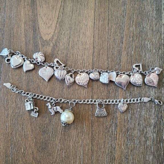 2) Sterling Silver Chain Charm Bracelets