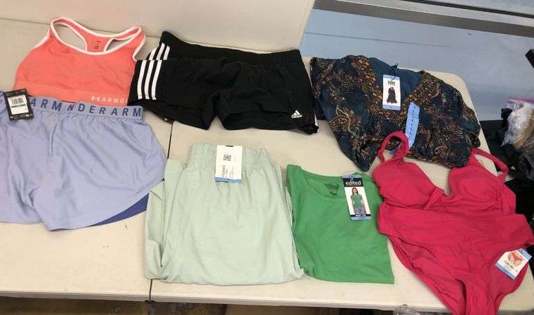 UA Sports Bra, UA Short, Adidas Short, Wide Leg Pant, Edited Baby Tee, Frye Dress, Loft Swim Set