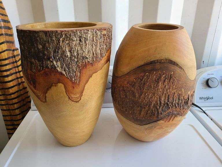 2) Wood Vases 15" Tall