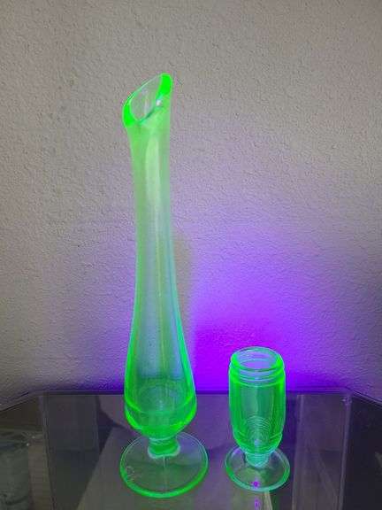 Uranium Glass Swung Vase, Uranium Glass Salt Shaker*