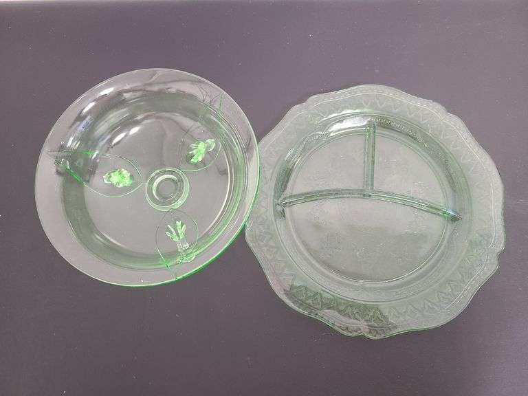 Uranium Glass Bowl, Uranium Glass Divided Plate