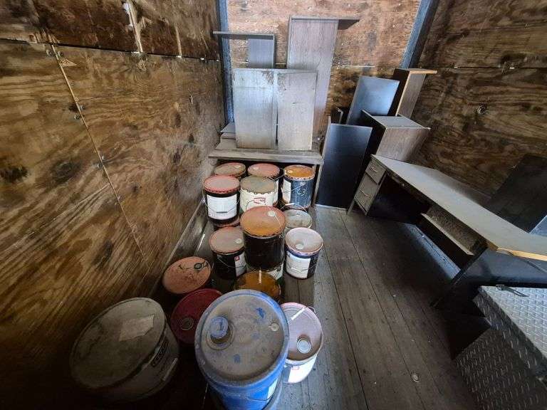 Contents Of Trailer... Oil/Grease Buckets. Wood Desks...