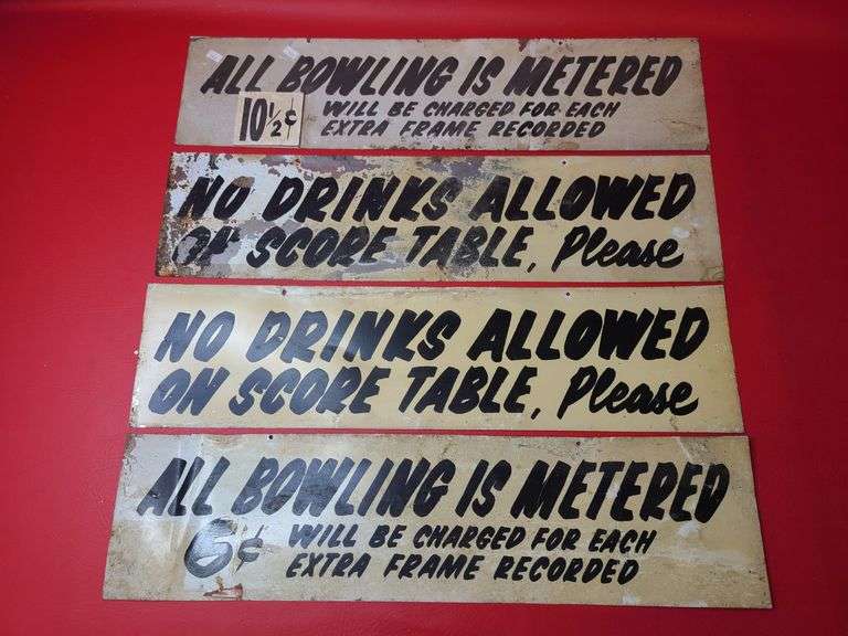 4) Vintage Metal Bowling Alley Signs
