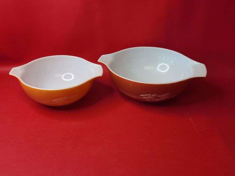 2) Autumn Harvest Wheat Pyrex Bowls