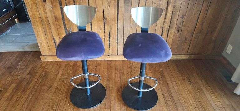 2) Kitchen Stainless Steel and Purple Bar Stools