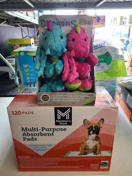 1) Dragon Dog Toy, 1) Multi-Purpose Absorbent Pads