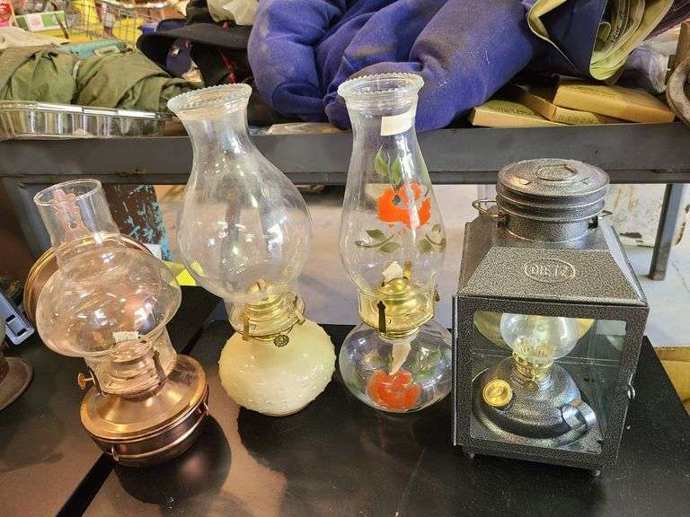3) Hurricane Lamps, Dietz Railroad Lantern