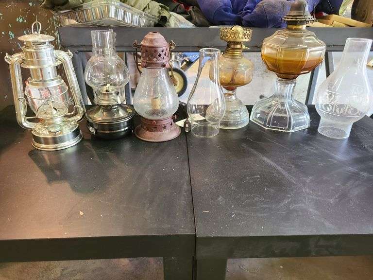3) Hurricane Lamps, German Hurricane Lamp, Tall Onion Lamp
