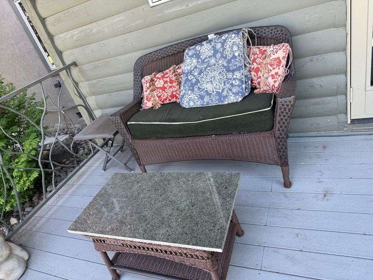 Brown Wicker Sofa, Table and Folding Side Table