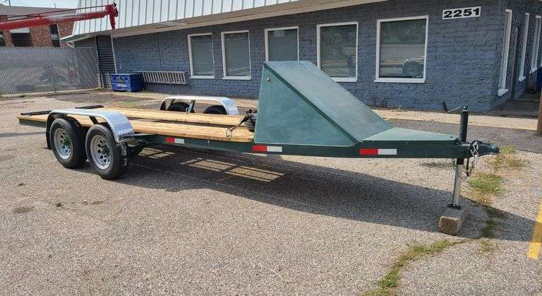 Flat Bed Car Trailer with Spare Tire And Strap Storage Compartment 20'x5'