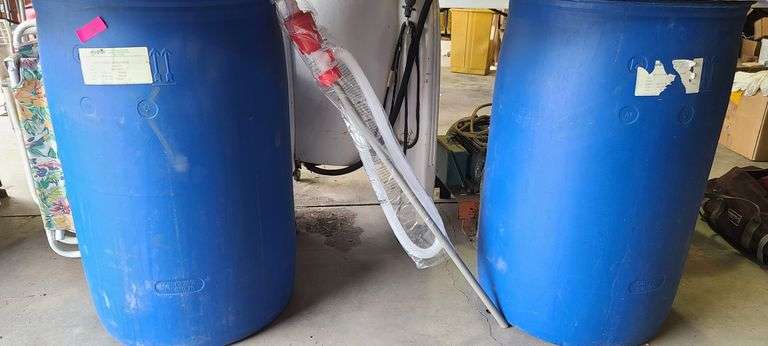 2) Plastic Barrels, Siphon Drum Pump