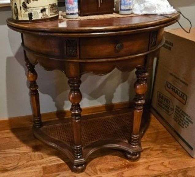 Half Moon Wood Console Table with Drawer