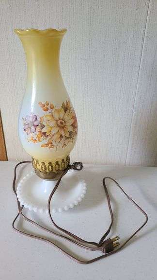 Milk Glass Electric Hurricane Lamp