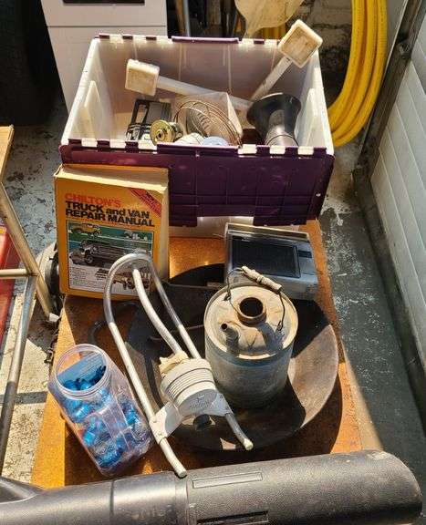 Sprinkler, Oil Can, Chilton's Book, Fan, Under Coating Spray, More