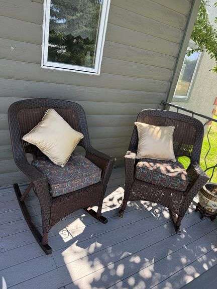 2) Brown Wicker Rocking Chairs