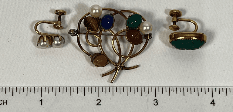 WRE, Gold Filled Jewelry, Brooch, Earrings