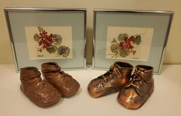 Bronze Baby Shoes and Framed Art