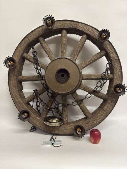 Vintage Faux Wooden Wagon Wheel Chandelier