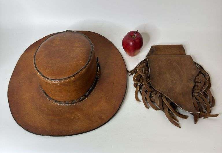 Vintage Leather Hat, Belt Bag