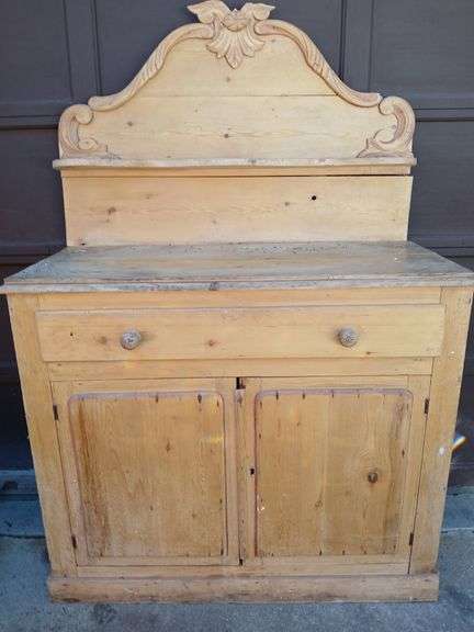 Vintage Wood Carved Pine Hutch